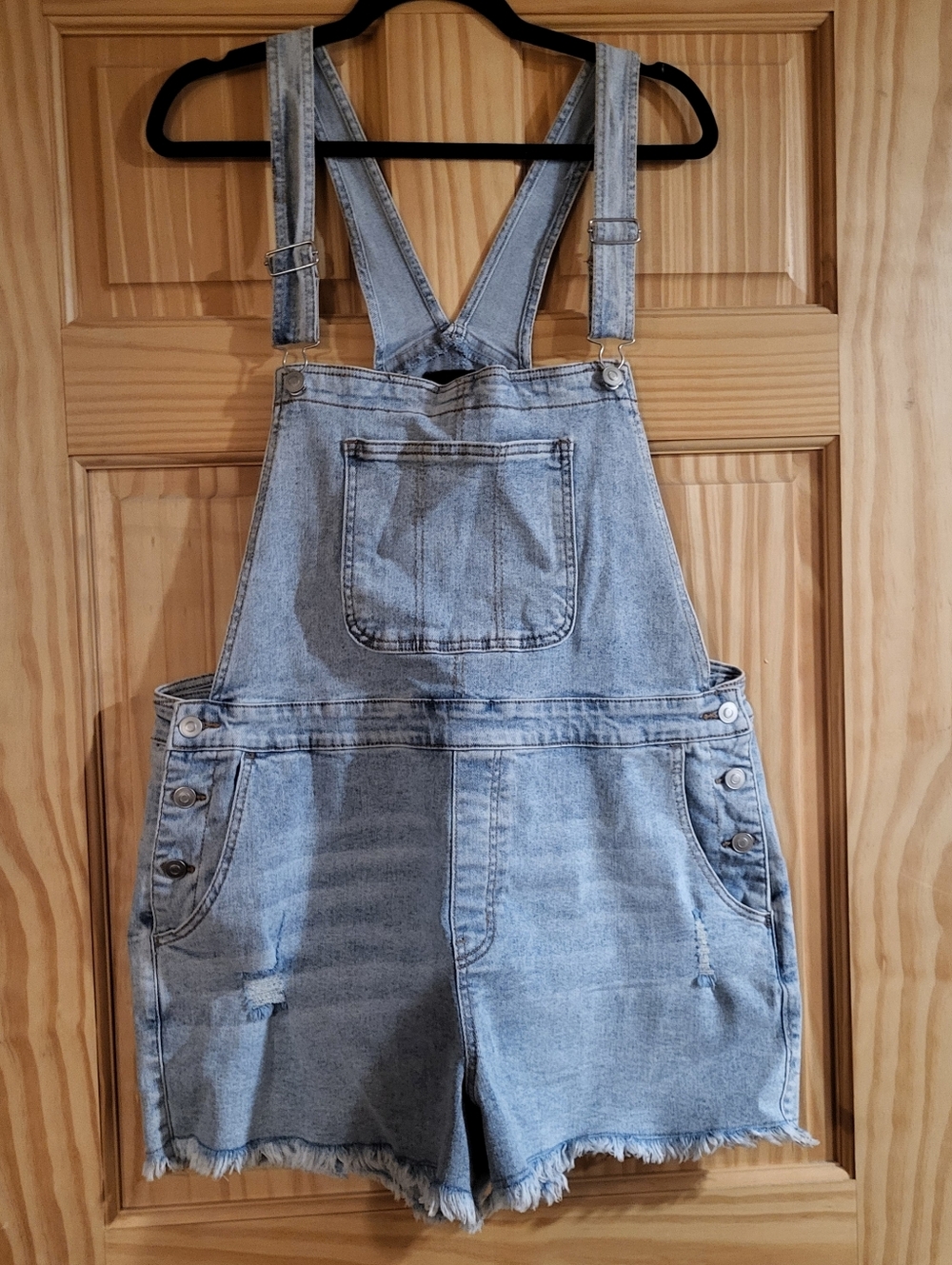 No Boundaries Light Blue Denim Short Overalls